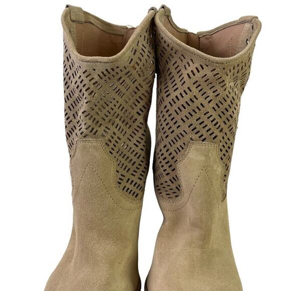 Crown Vintage Iris Womens Suede Stacked Wedge Western Leather Boots Ankle sz 8 - Picture 6 of 16